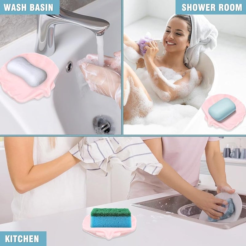 Ceramic Soap Dish with Self Draining Design Pink Bathroom Soap Holder for Shower Sink - Image 5